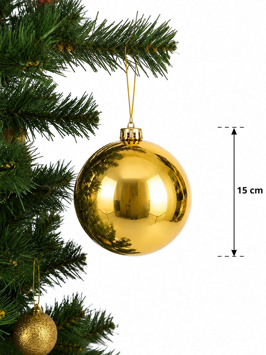 Parti Malzemeleri 15 cm Büyük Boy Aynalı Yılbaşı Topu Parlak Noel Ağacı Süsü Tekli Gold