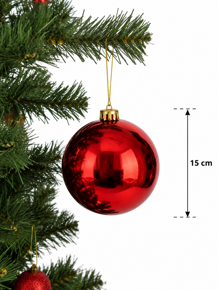 Parti Malzemeleri 15 cm Büyük Boy Aynalı Yılbaşı Topu Parlak Noel Ağacı Süsü Tekli Kırmızı