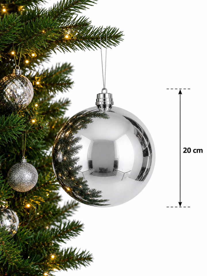 Parti Malzemeleri 20 cm Büyük Boy Aynalı Yılbaşı Topu Parlak Noel Ağacı Süsü Tekli