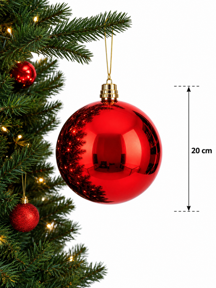Parti Malzemeleri 20 cm Büyük Boy Aynalı Yılbaşı Topu Parlak Noel Ağacı Süsü Tekli Kırmızı