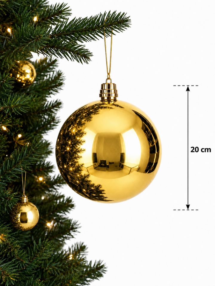 Parti Malzemeleri 20 cm Büyük Boy Aynalı Yılbaşı Topu Parlak Noel Ağacı Süsü Tekli Gold