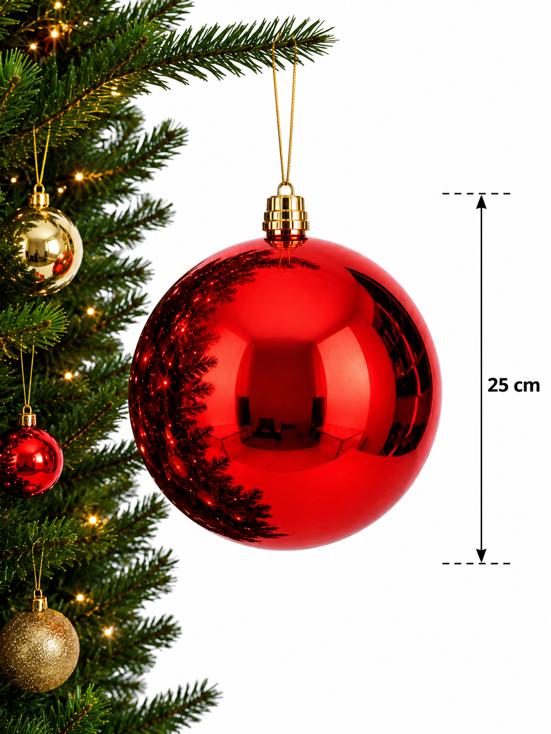 Parti Malzemeleri 25 cm Büyük Boy Aynalı Yılbaşı Topu Parlak Noel Ağacı Süsü Tekli Gold