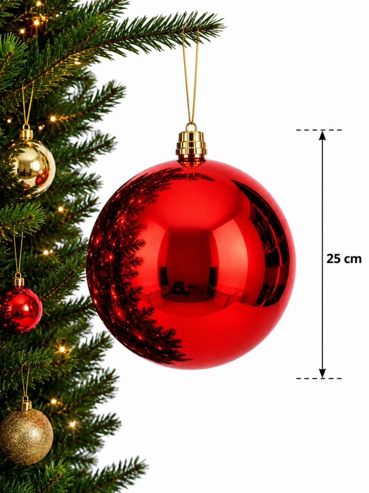 Parti Malzemeleri 25 cm Büyük Boy Aynalı Yılbaşı Topu Parlak Noel Ağacı Süsü Tekli Gold