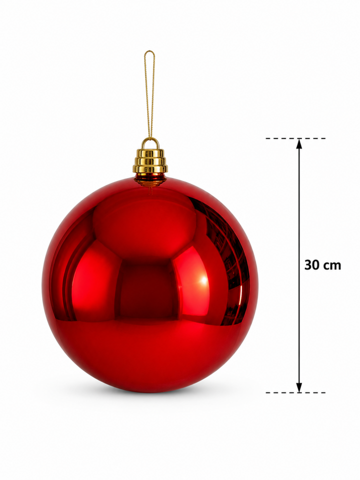 Parti Malzemeleri 30 cm Büyük Boy Aynalı Yılbaşı Topu Gold Parlak Noel Ağacı Süsü Tekli Dev Boy Yılbaşı Dekoru Kırmızı