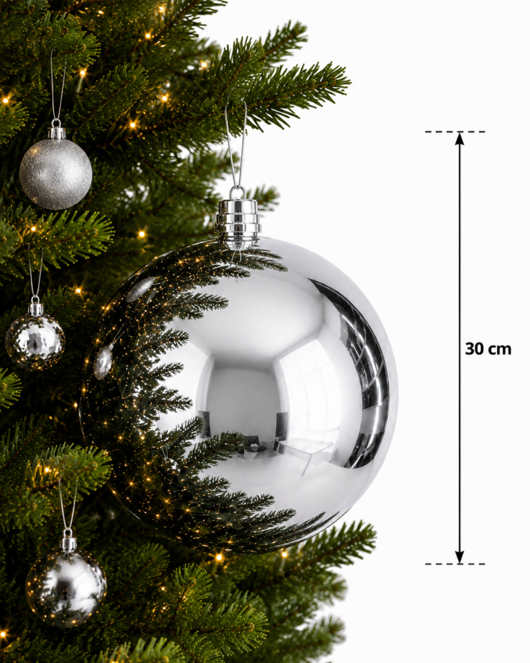 Parti Malzemeleri 30 cm Büyük Boy Aynalı Yılbaşı Topu Gold Parlak Noel Ağacı Süsü Tekli Dev Boy Yılbaşı Dekoru Gümüş