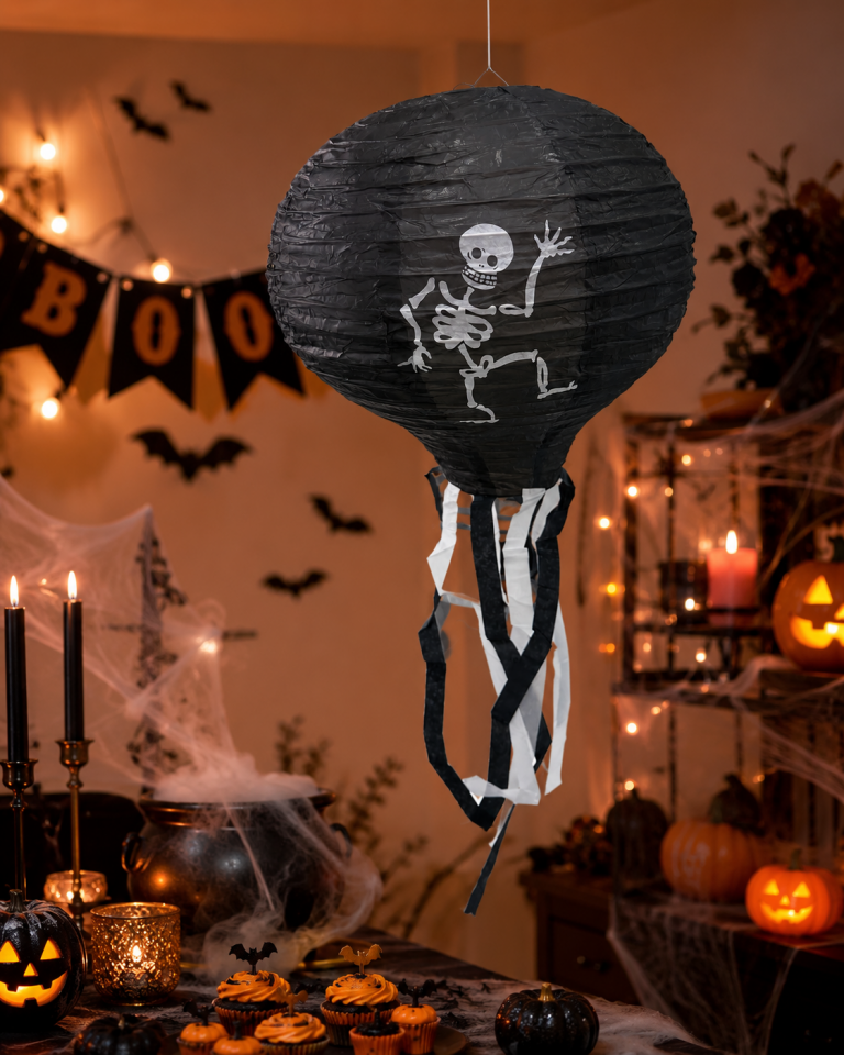 Parti Malzemeleri İskelet Desenli Halloween Feneri Siyah Asma Parti Dekoru Süsleme Ürünü