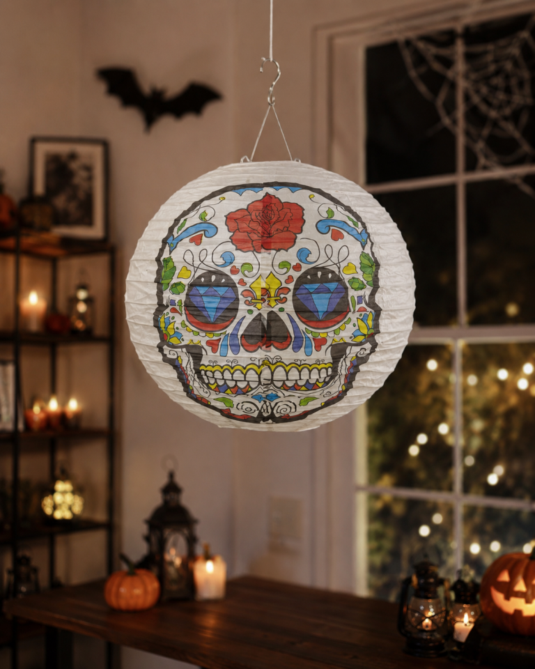 Parti Malzemeleri Renkli Kuru Kafa Desenli Halloween Feneri Asılabilir Kağıt Parti Süsü Dekor