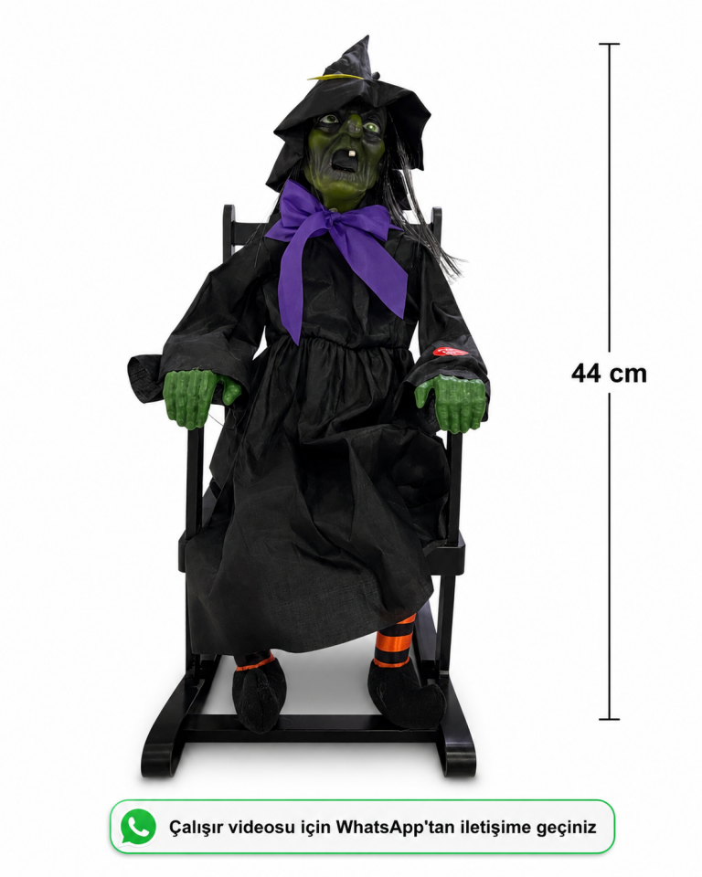 Parti Malzemeleri 44 cm Sesli Sallanan Cadı Dekoru Sandalyeli Halloween Cadılar Bayramı Süsü