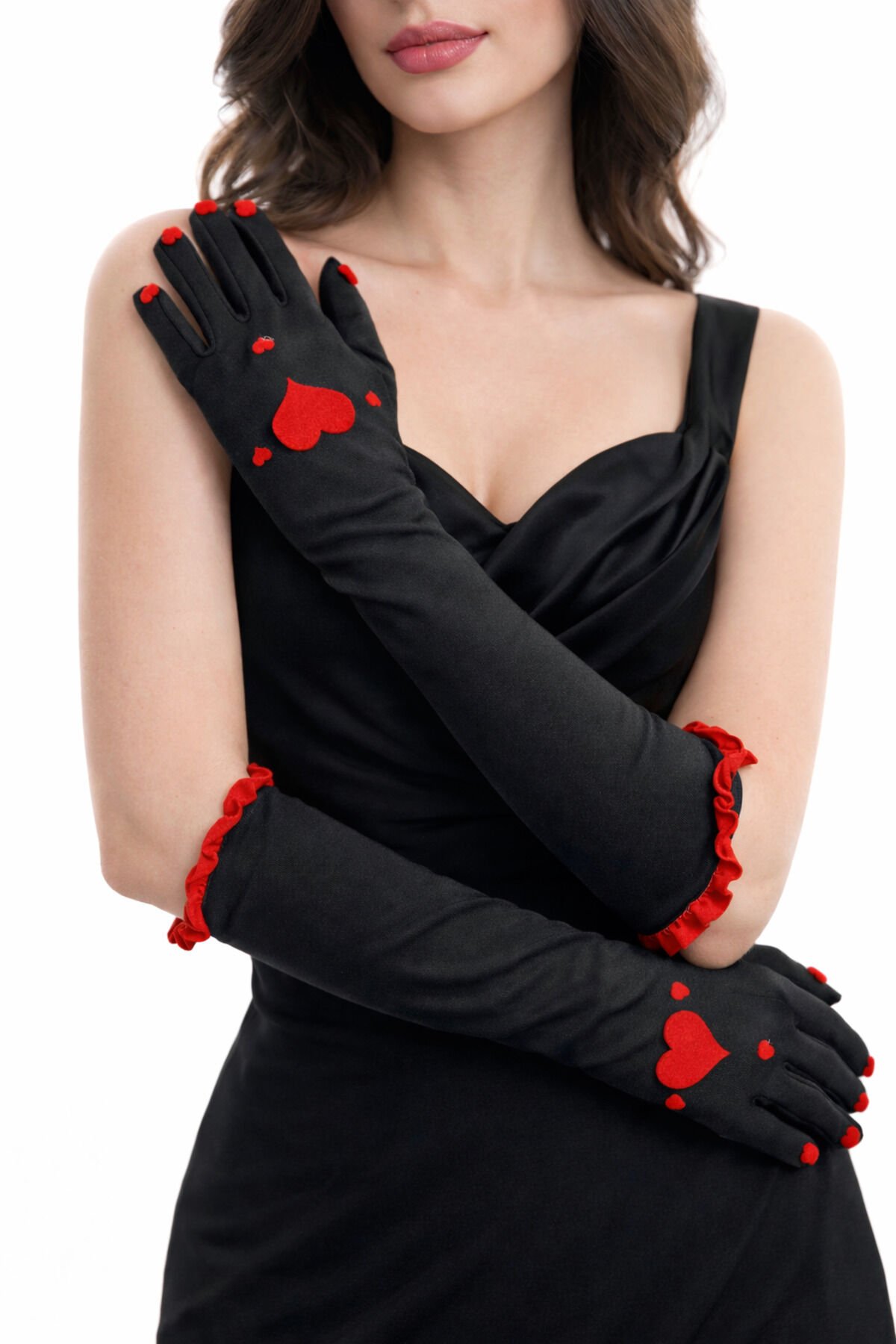 KALPLİ SİYAH BEYAZ UZUN PARTİ ELDİVENİ Siyah