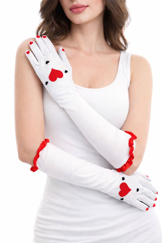 Parti Malzemesi KALPLİ SİYAH BEYAZ UZUN PARTİ ELDİVENİ Beyaz