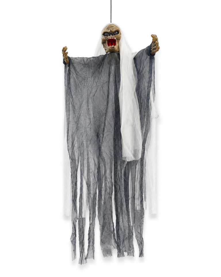Parti Malzemeleri 50x35 cm Sesli Işıklı Asılabilir Hayalet Süsü Sese Duyarlı Halloween Dekoru Gri