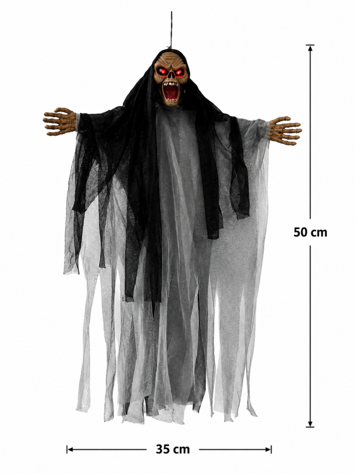 Parti Malzemeleri 50x35 cm Sesli Işıklı Asılabilir Hayalet Süsü Sese Duyarlı Halloween Dekoru Siyah