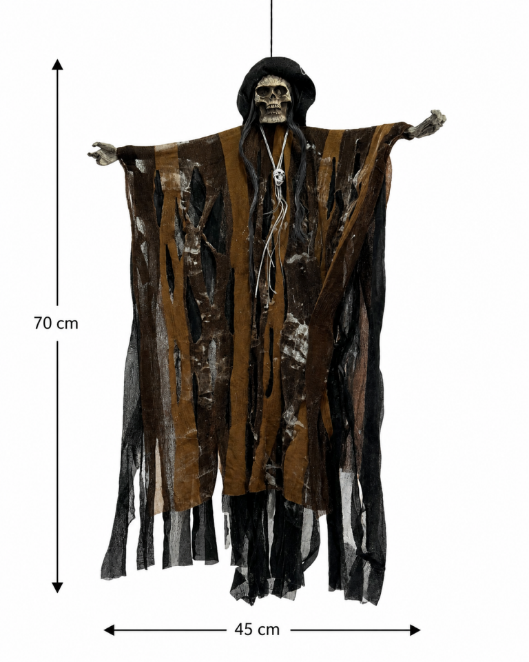 Parti Malzemeleri 70x45 cm Sesli Işıklı Asılabilir İskelet Hayalet Süsü Sese ve Temasa Duyarlı Halloween Dekoru Kahverengi
