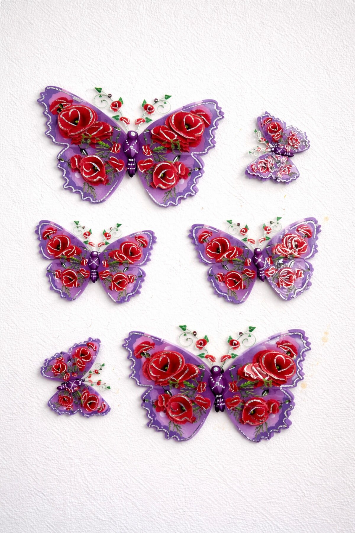 3D Kelebek Duvar Süsü – Vintage Desenli  Yapışkanlı Sticker Duvar Dekoru Mor