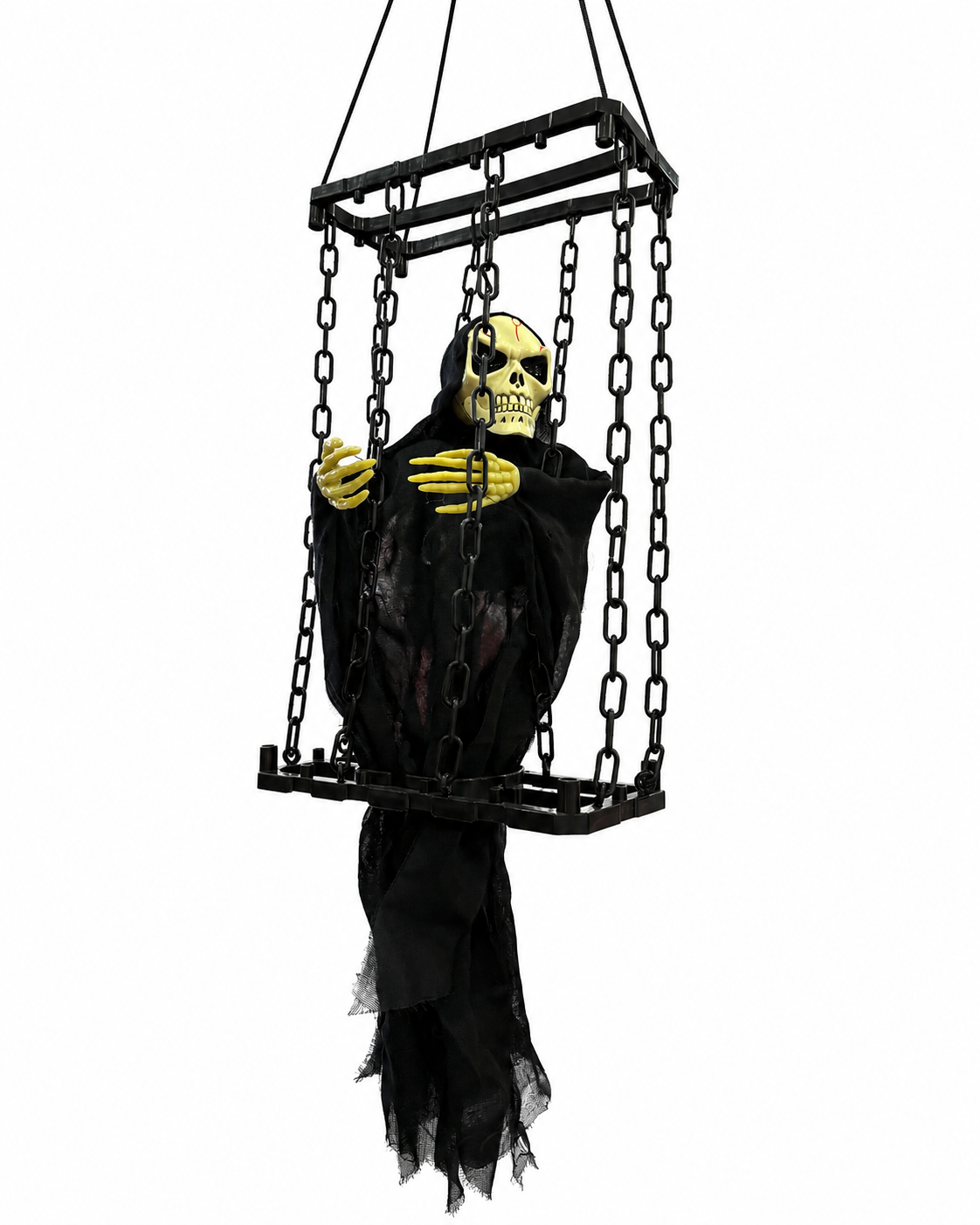 Parti Malzemeleri 40x22 cm Sesli Titreşimli Kafesli İskelet Süsü Kırmızı Işıklı Sese Duyarlı Halloween Dekoru Siyah