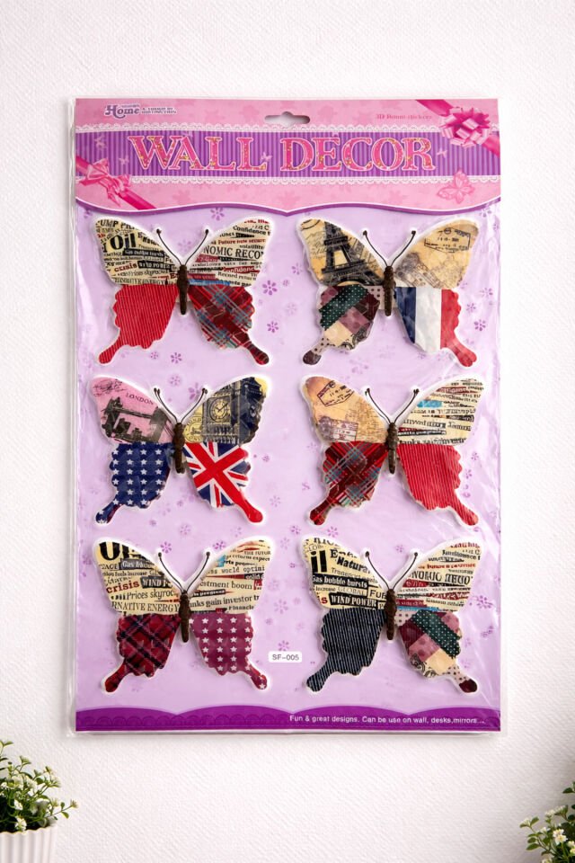 3D Kelebek Duvar Süsü – Vintage Desenli  Yapışkanlı Sticker Duvar Dekoru Bordo