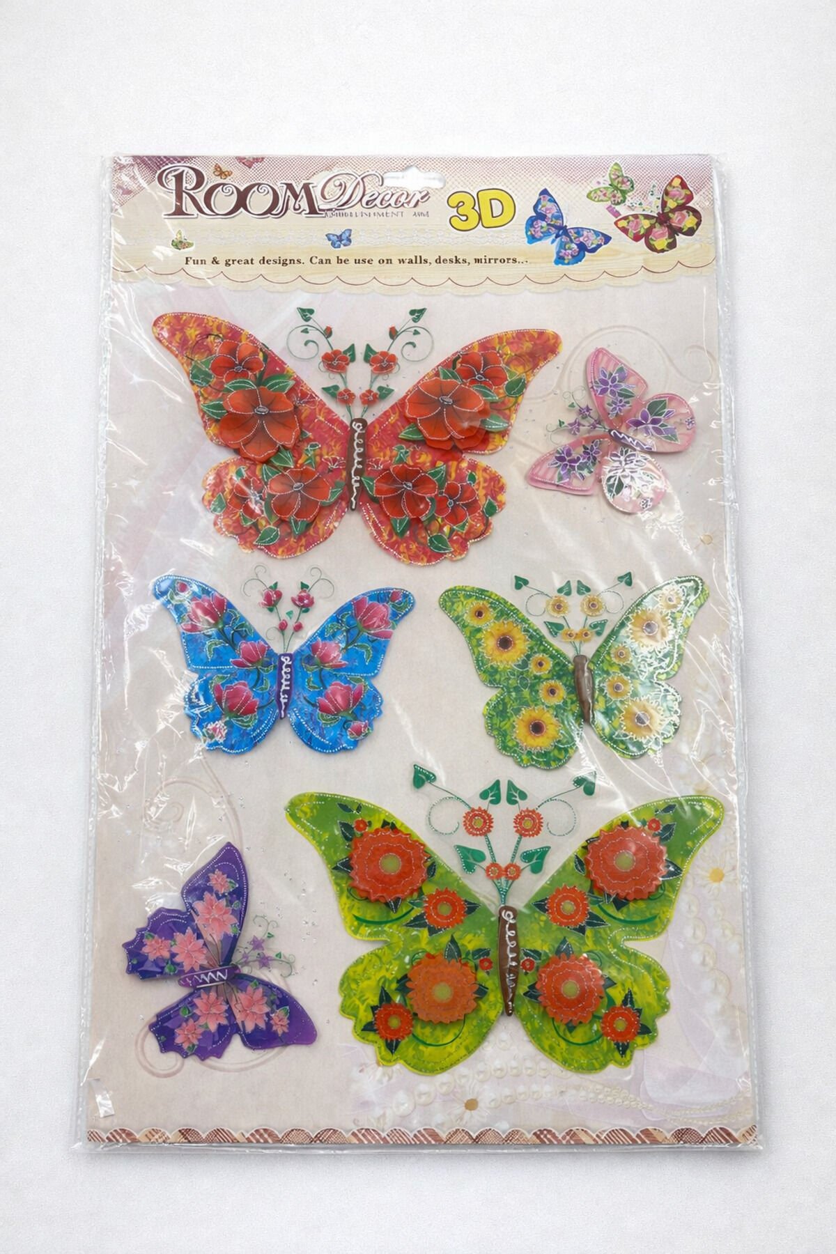 3D Kelebek Duvar Süsü – Vintage Desenli  Yapışkanlı Sticker Duvar Dekoru Kırmızı