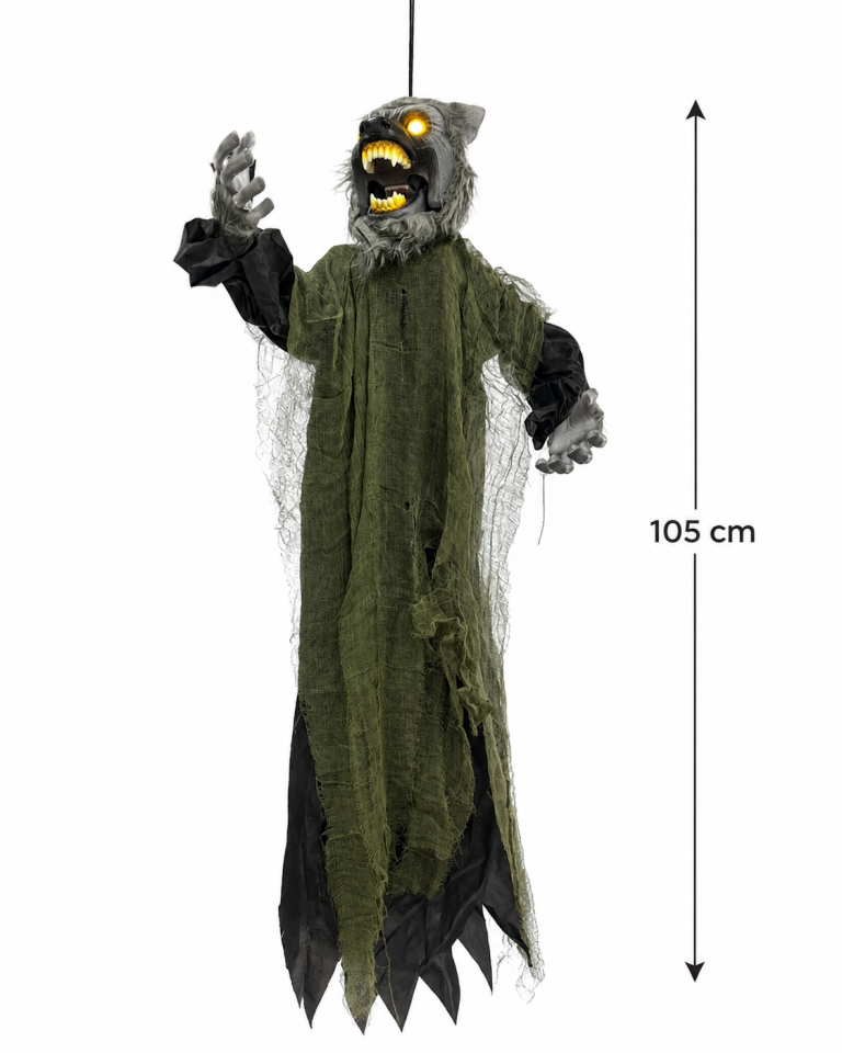 Parti Malzemeleri 105 cm Sesli Işıklı Asılabilir Kurt Adam Süsü Gözleri Yanan Hareketli Halloween Dekoru