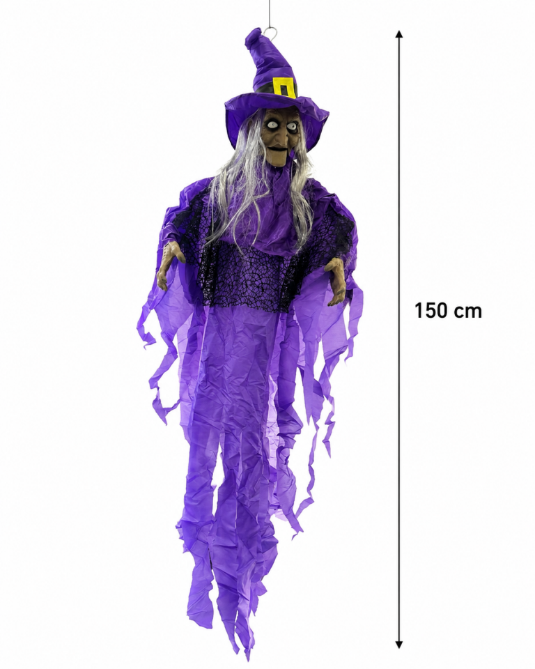 Parti Malzemeleri 150 cm Asılabilir Mor Cadı Süsü Sensörlü  Büyük Boy Halloween Cadılar Bayramı Dekoru Mor