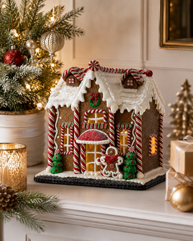 Parti Malzemeleri 21 Cm Işıklı Yılbaşı Evi Dekoru Gingerbread Ev LED Işıklı Noel Süsü Masa Üstü Yılbaşı Dekorasyonu