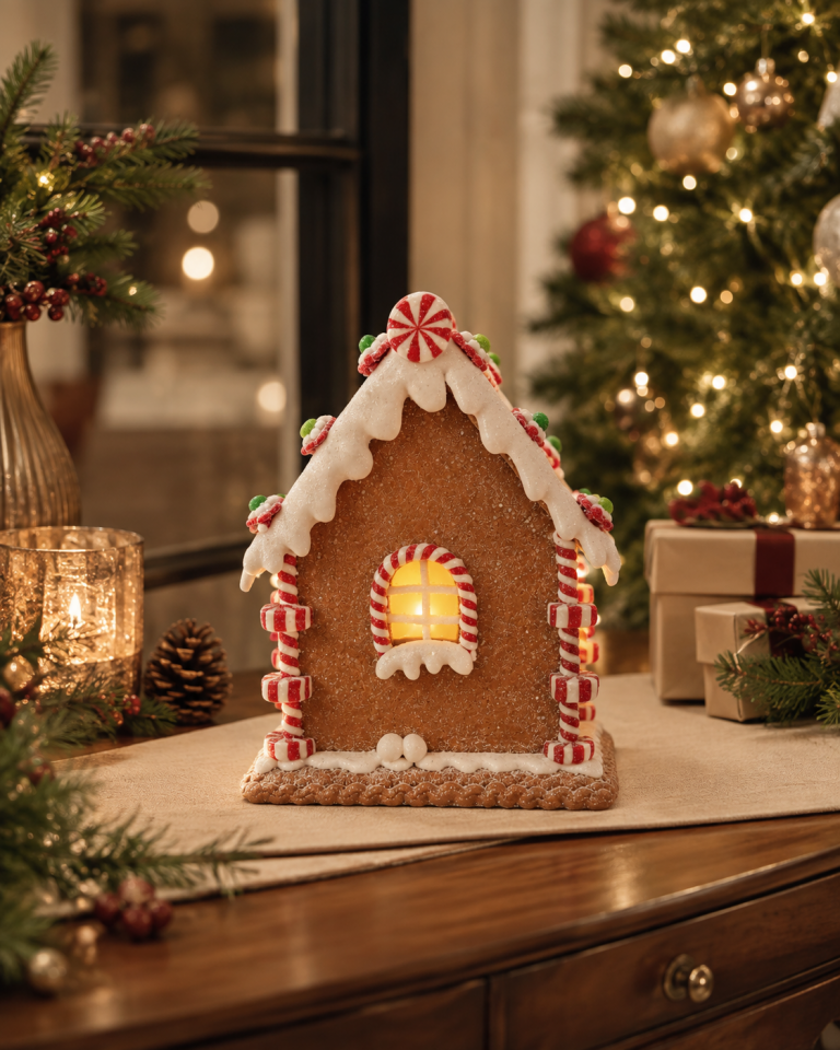 Parti Malzemeleri 17 Cm Işıklı Gingerbread Yılbaşı Evi Dekoru Noel Ev Süsü LED Işıklı Masa Üstü Yılbaşı Dekorasyonu 13 Cm