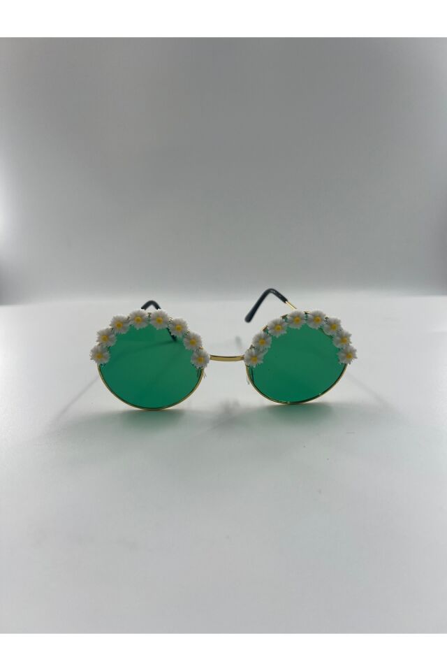 Parti Malzemesi  Papatya Detaylı Yuvarlak Parti Gözlüğü Festival Gözlüğü Yazlık Konsept Parti Doğum Günü Gözlüğü Yeşil
