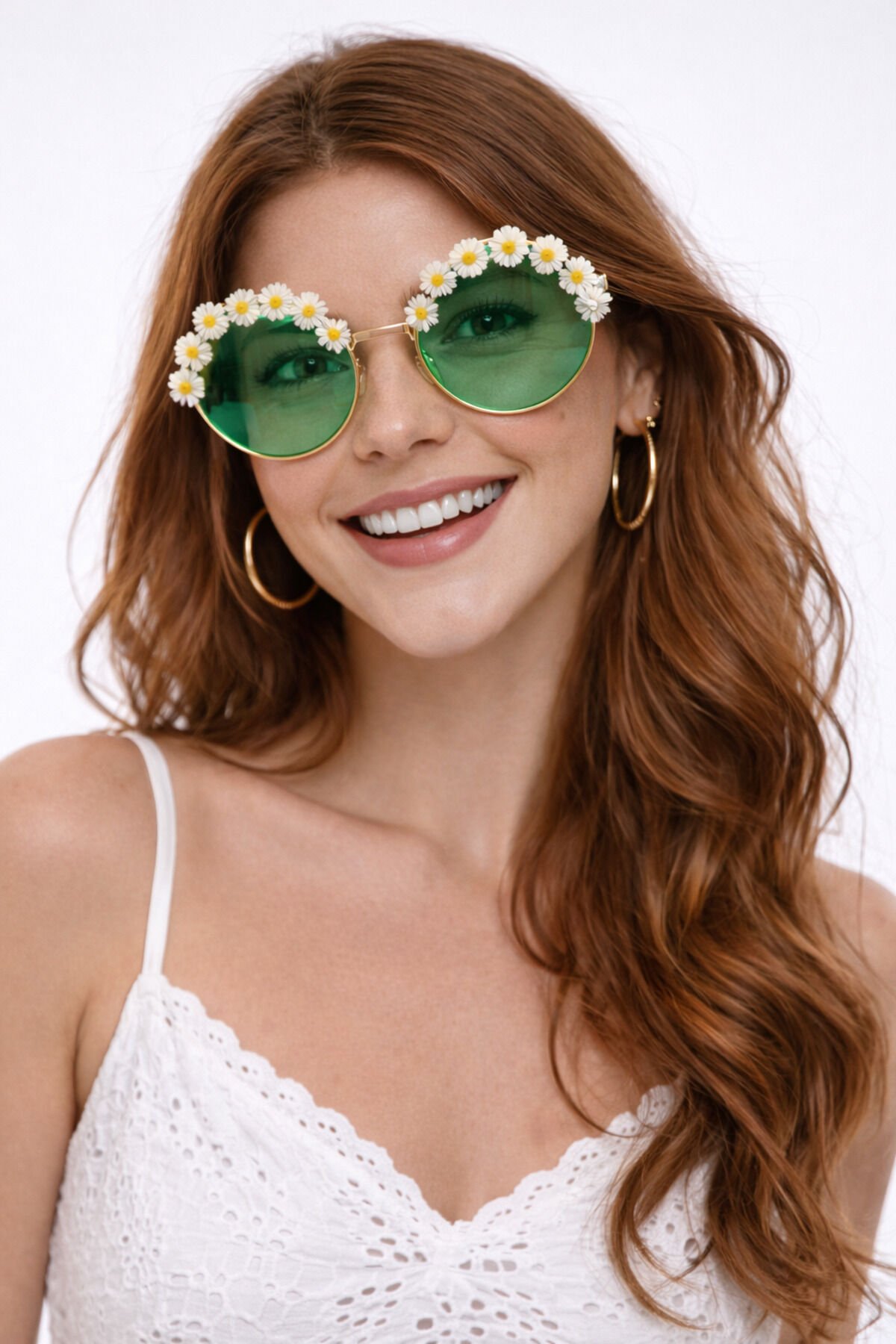 Parti Malzemesi  Papatya Detaylı Yuvarlak Parti Gözlüğü Festival Gözlüğü Yazlık Konsept Parti Doğum Günü Gözlüğü Yeşil