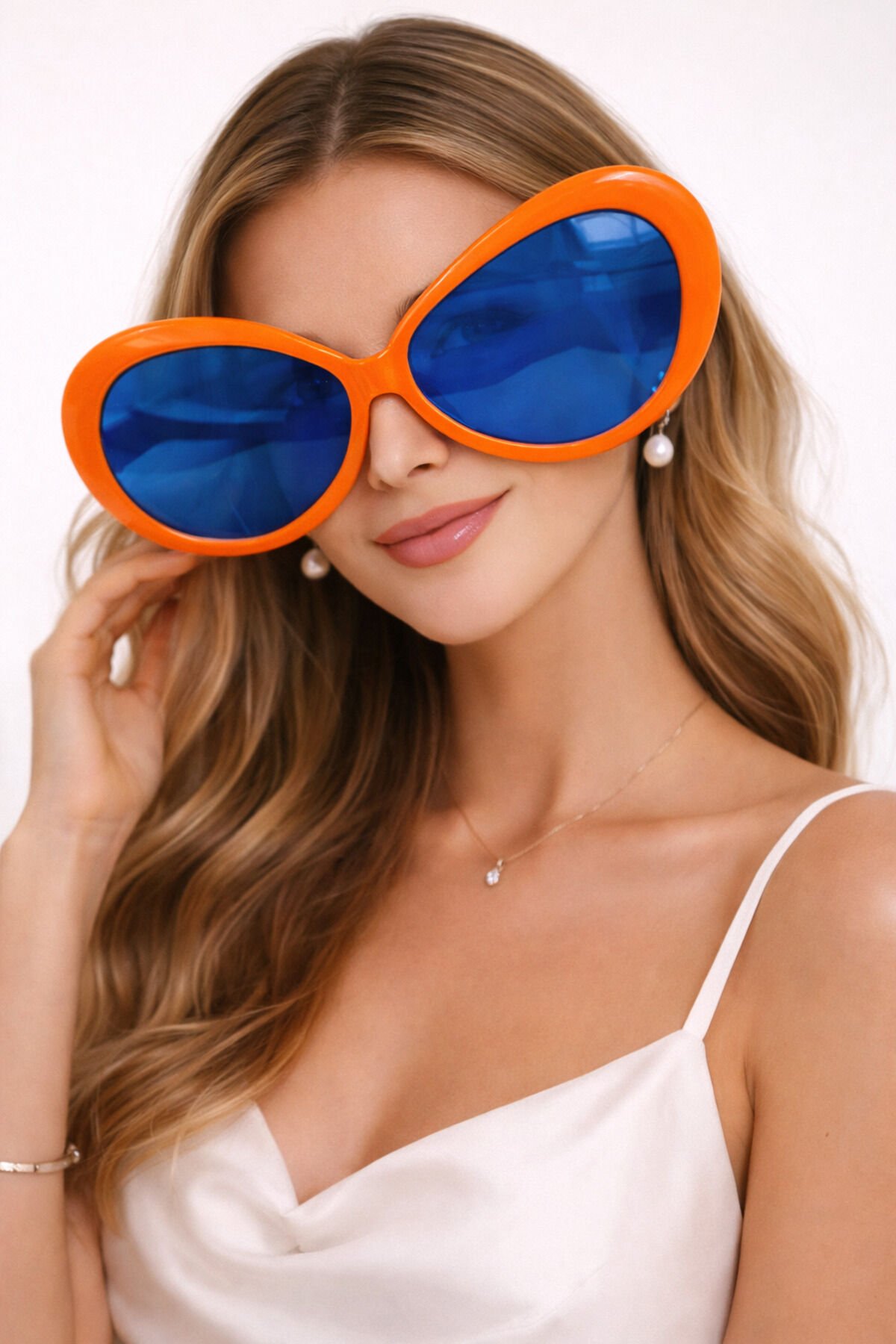 Parti Malzemesi  Dev Parti Gözlüğü Sarı Çerçeve Mavi Cam – Oversize Eğlence Gözlüğü 25x9 cm Turuncu