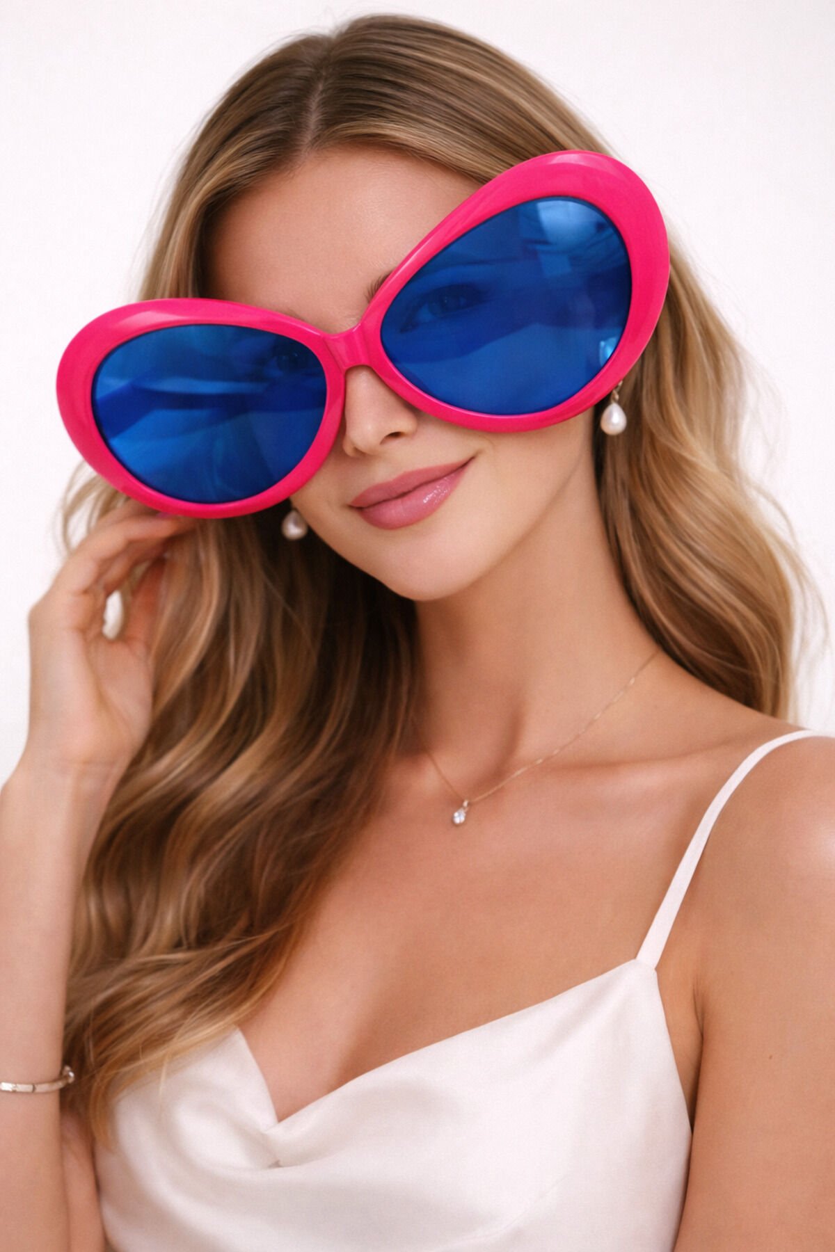 Parti Malzemesi  Dev Parti Gözlüğü Sarı Çerçeve Mavi Cam – Oversize Eğlence Gözlüğü 25x9 cm Pembe