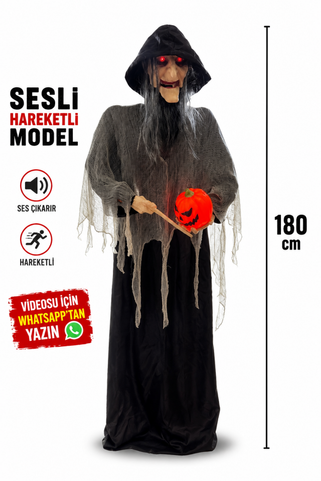 Parti Malzemeleri 180 cm Hareketli Sesli Halloween Cadı Dekoru – Büyük Boy Korku Cadısı Animasyonlu Cadılar Bayramı Süsü