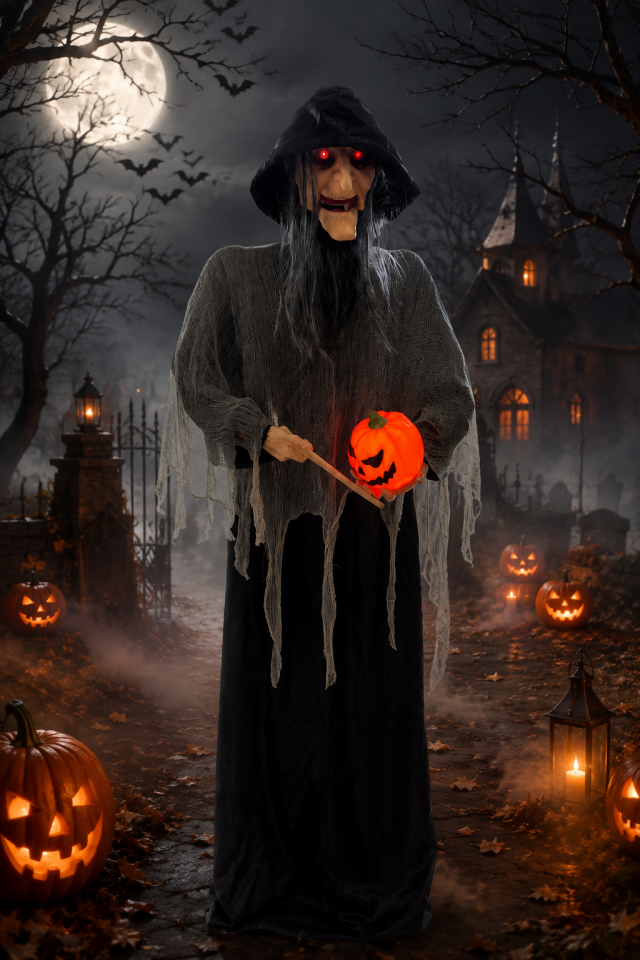 Parti Malzemeleri 180 cm Hareketli Sesli Halloween Cadı Dekoru – Büyük Boy Korku Cadısı Animasyonlu Cadılar Bayramı Süsü