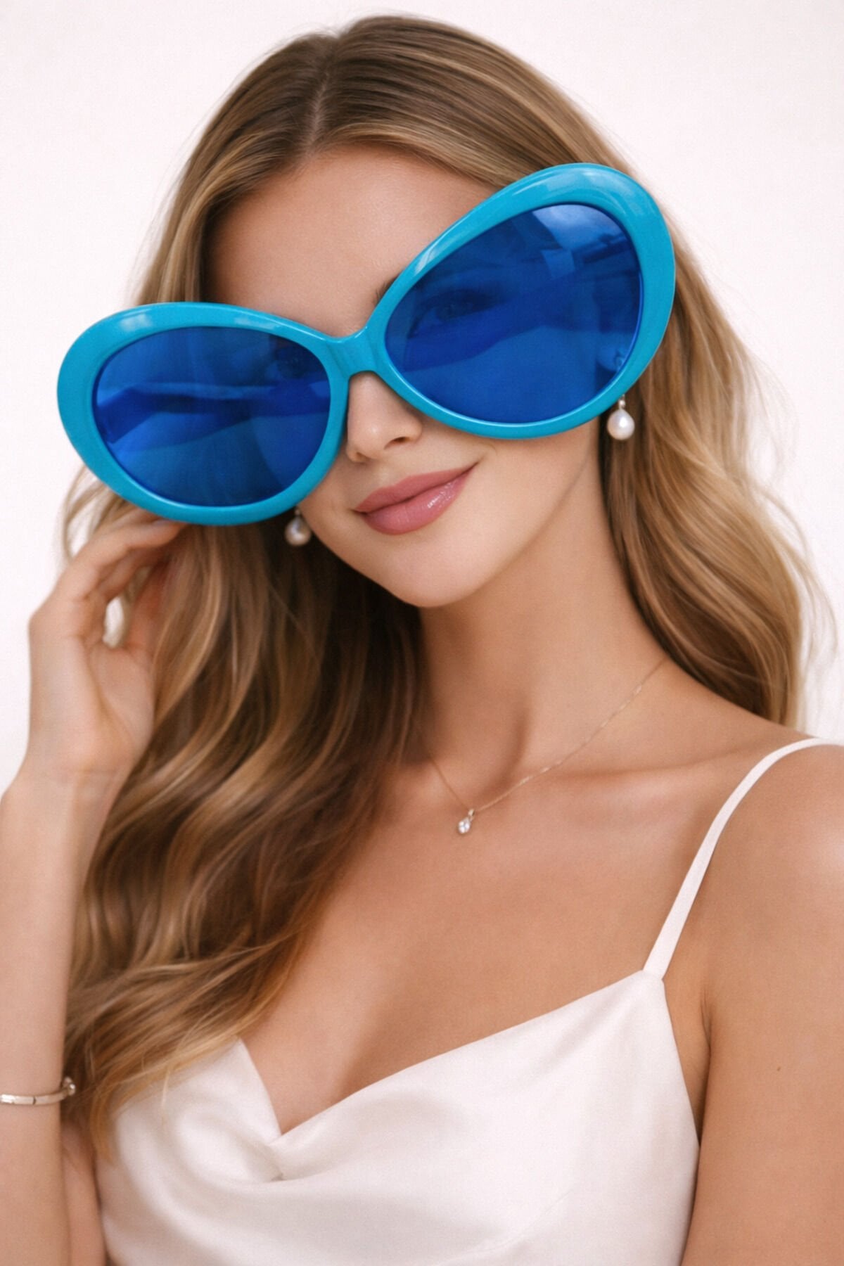 Dev Parti Gözlüğü Sarı Çerçeve Mavi Cam – Oversize Eğlence Gözlüğü 25x9 cm Mavi