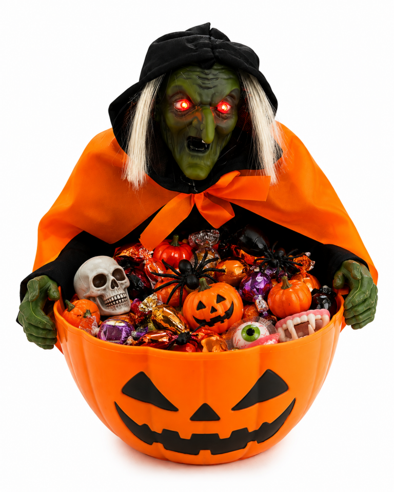 Parti Malzemesi  Halloween Cadılar Bayramı Sensörlü Hareketli Sesli Işıklı Cadı Balkabağı Şekerlik Dekor