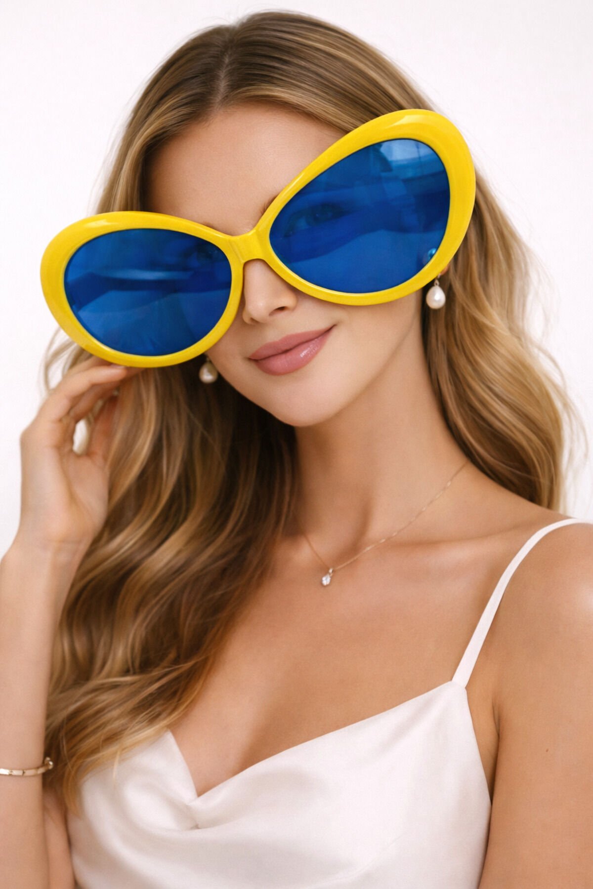 Parti Malzemesi  Dev Parti Gözlüğü Sarı Çerçeve Mavi Cam – Oversize Eğlence Gözlüğü 25x9 cm Sarı