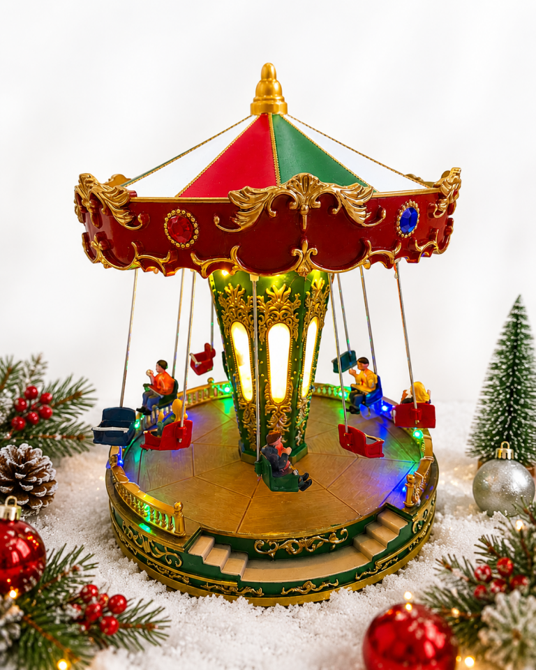 Parti Malzemeleri 23 Cm Işıklı Sesli Hareketli Dönen Salıncak Yılbaşı Dekoru 26 Cm Çaplı Carousel