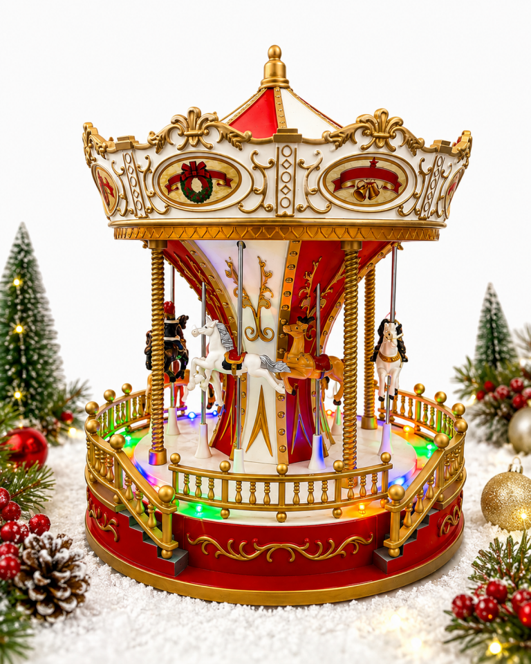 Parti Malzemeleri  30 Cm Işıklı Sesli Müzikli Hareketli Dönen Atlı Karınca Yılbaşı Dekoru 24 Cm Çaplı Carousel