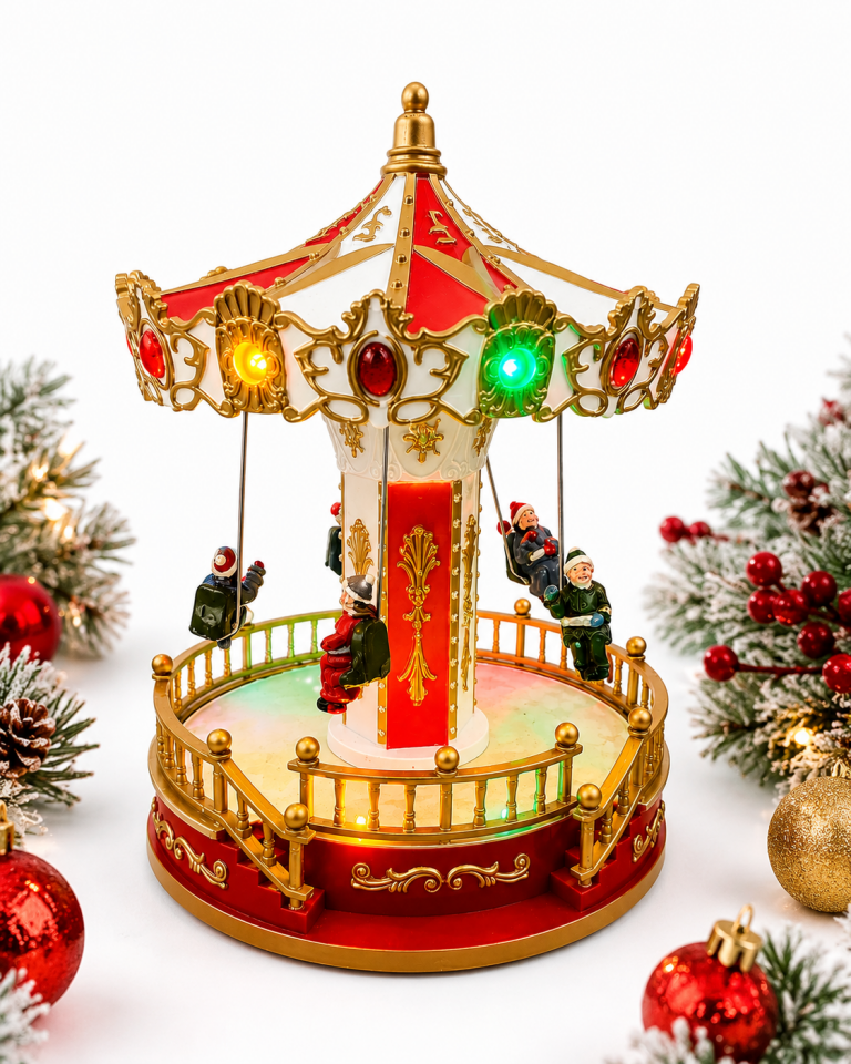 Parti Malzemeleri 22 Cm Işıklı Sesli Müzikli Hareketli Dönen Salıncak Yılbaşı Dekoru 19,5 Cm Carousel