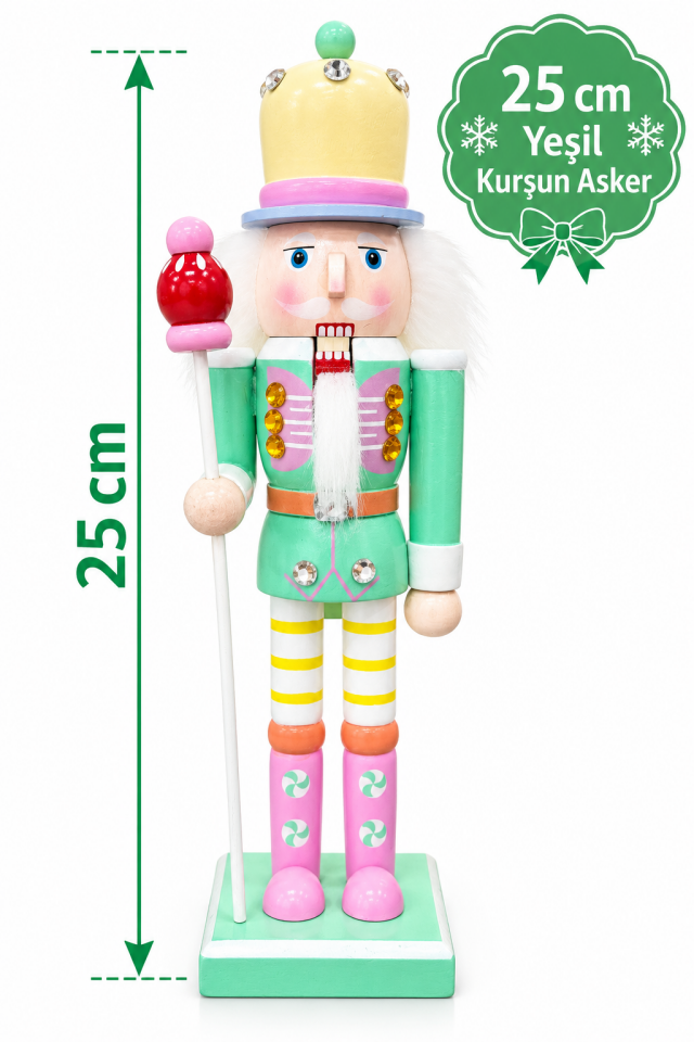 Parti Malzemeleri 25 cm Makaron Renk Kurşun Asker Fındıkkıran Yılbaşı Dekoru Ahşap Dekoratif Figür Yeşil