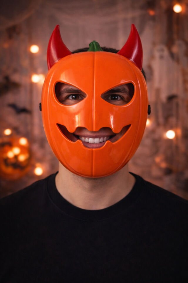 Parti Malzemesi KABAK MASKE Turuncu Boynuzlu