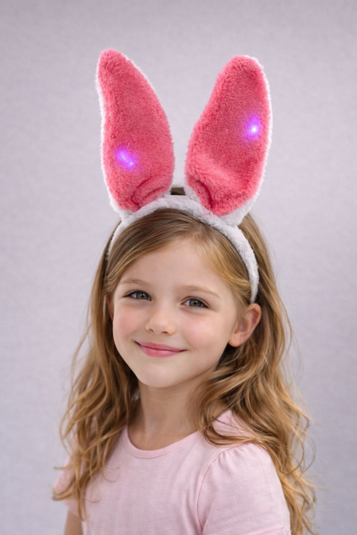 LED Işıklı Peluş Tavşan Kulak Taç Fuşya