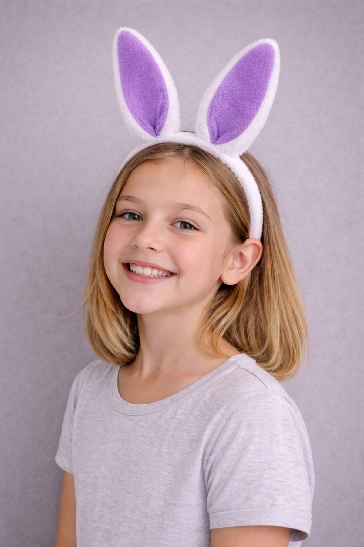 LED Işıklı Peluş Tavşan Kulak Taç Mor
