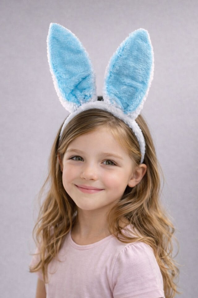 LED Işıklı Peluş Tavşan Kulak Taç Mavi