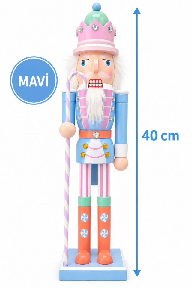 Parti Malzemeleri 40 cm Fındıkkıran Asker Yılbaşı Dekoru – Şeker Bastonlu Ahşap Noel Süsü Mavi