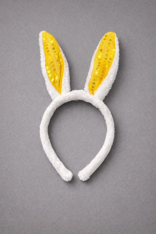 Led Işıklı Peluş Payet Tavşan Kulak Taç Sarı Sarı