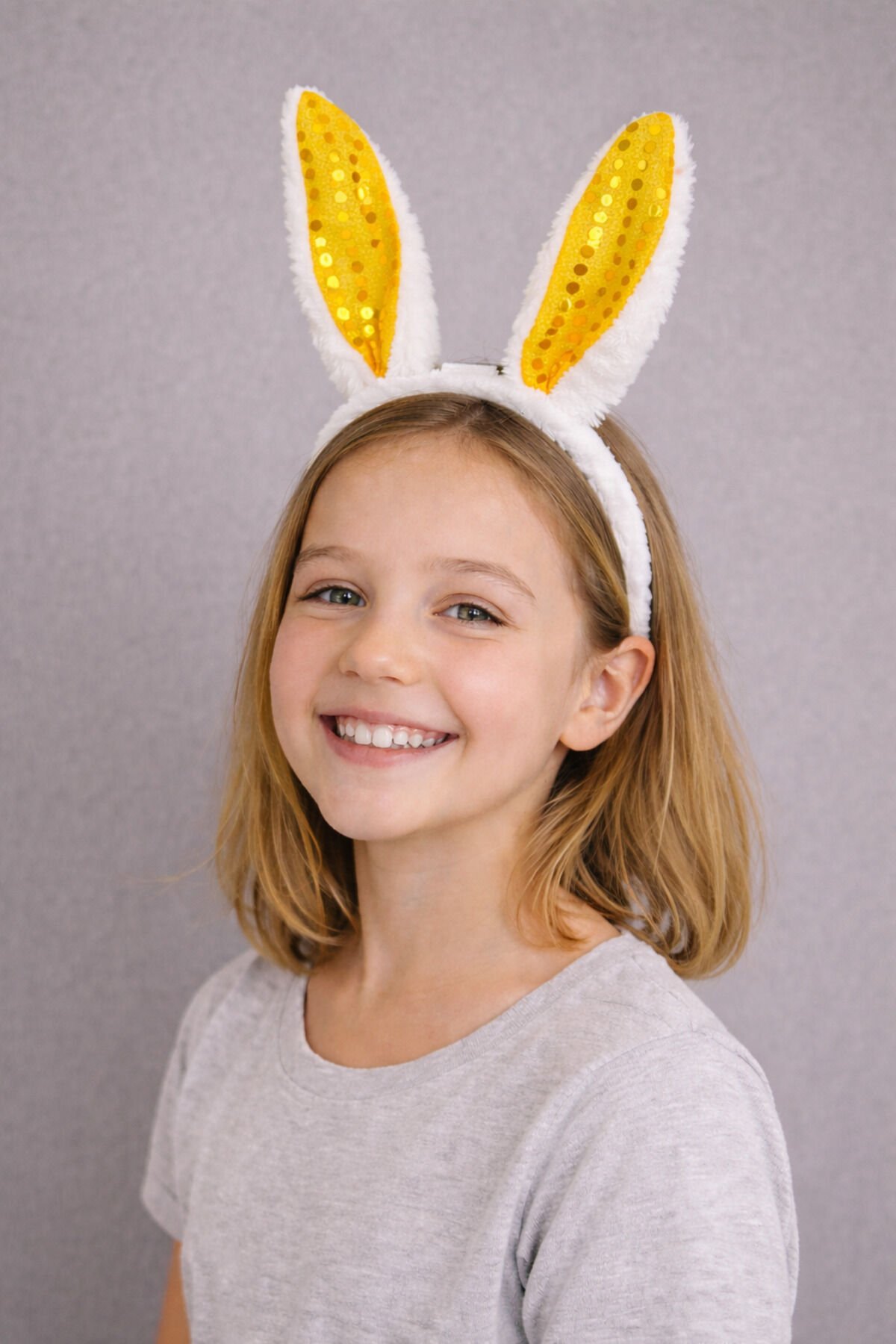 Led Işıklı Peluş Payet Tavşan Kulak Taç Sarı Sarı