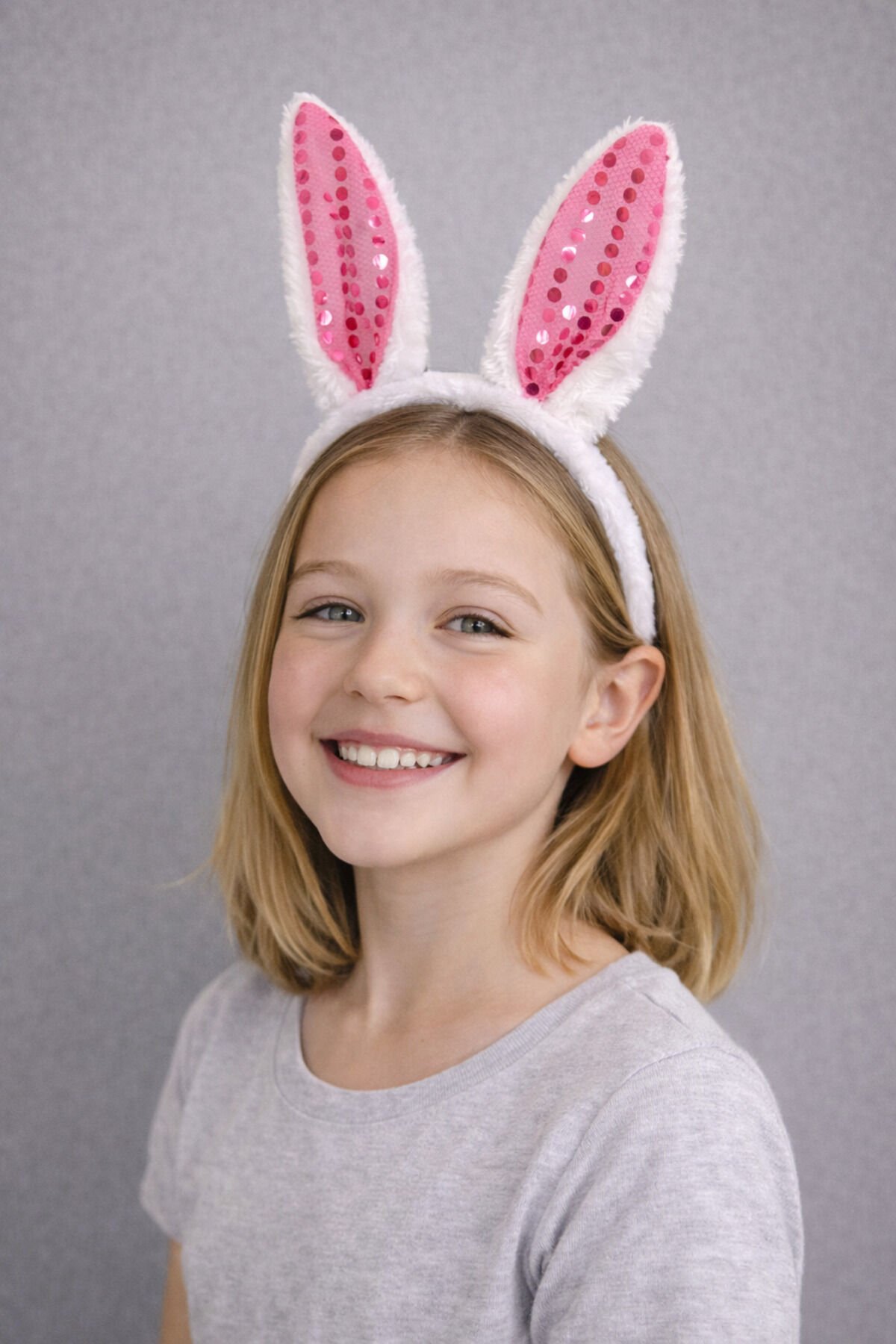 Led Işıklı Peluş Payet Tavşan Kulak Taç Sarı Pembe