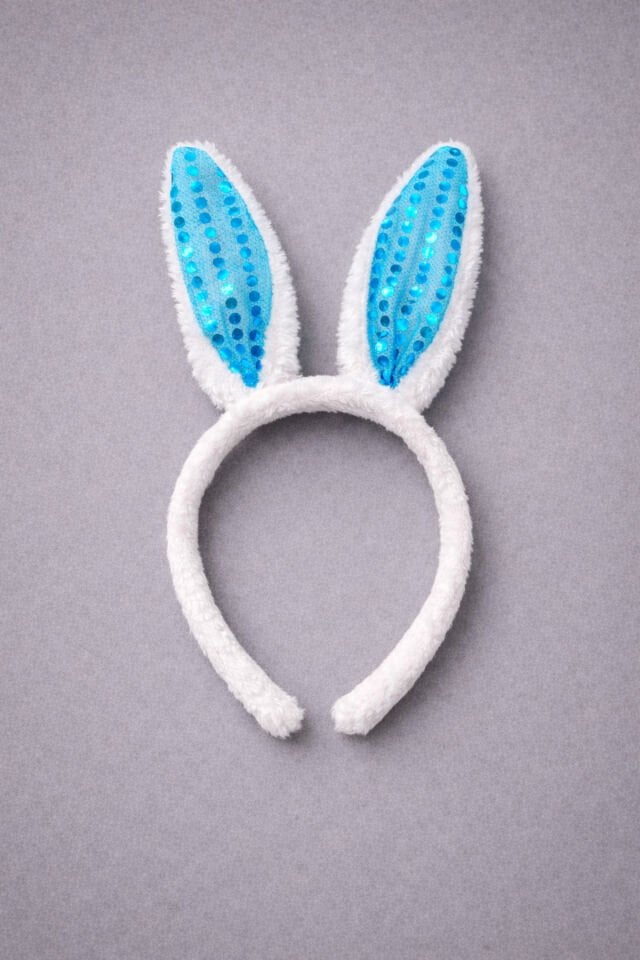 Led Işıklı Peluş Payet Tavşan Kulak Taç Sarı Mavi