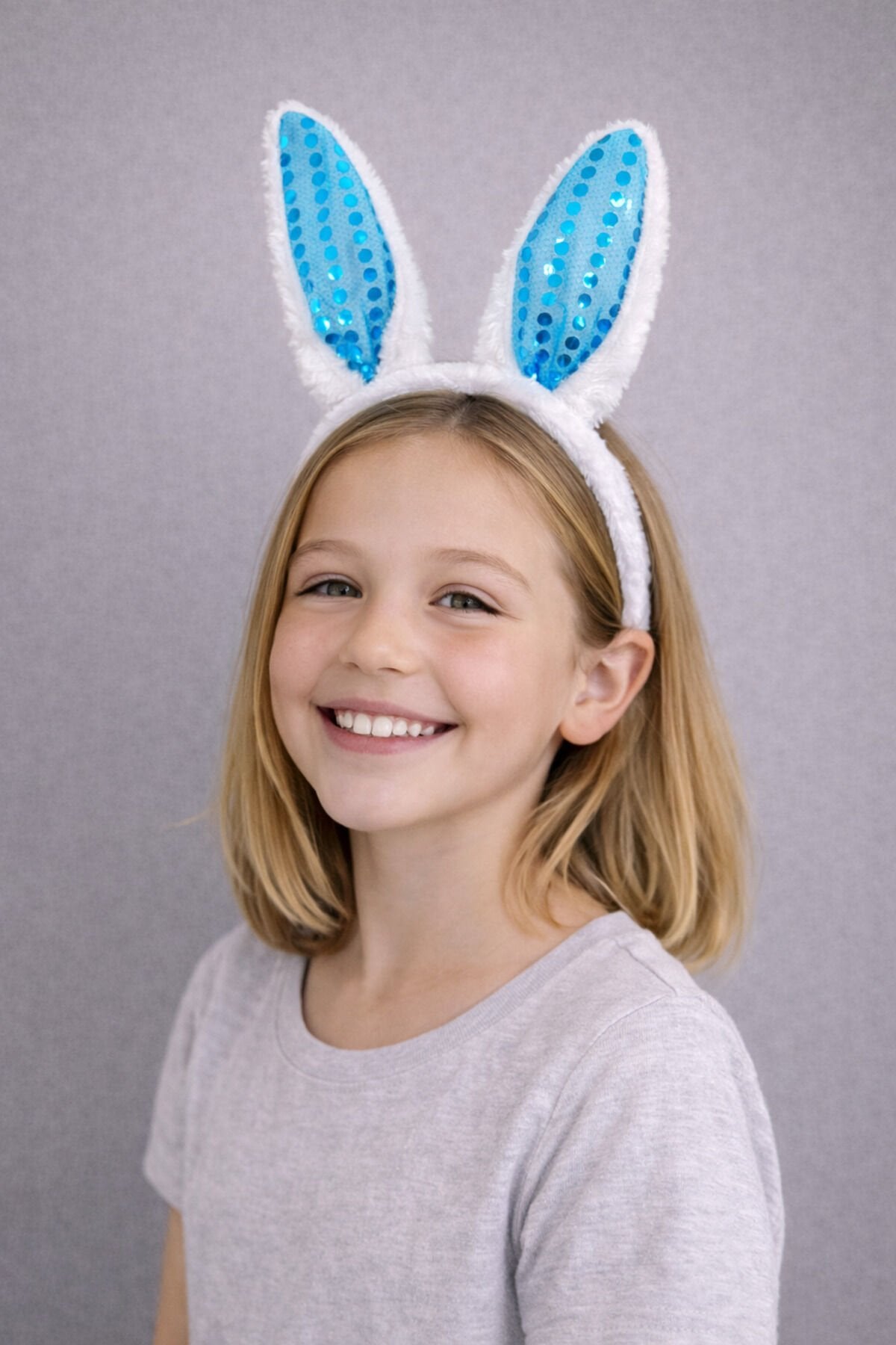 Led Işıklı Peluş Payet Tavşan Kulak Taç Sarı Mavi