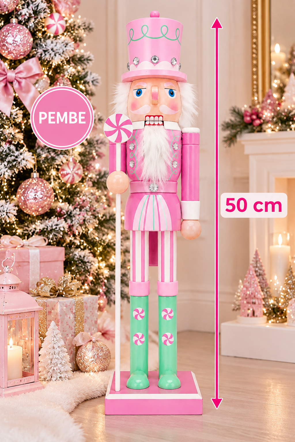 Parti Malzemeleri 50 cm Renkli Fındıkkıran Asker Yılbaşı Dekoru – Şeker Temalı Büyük Boy Noel Süsü
