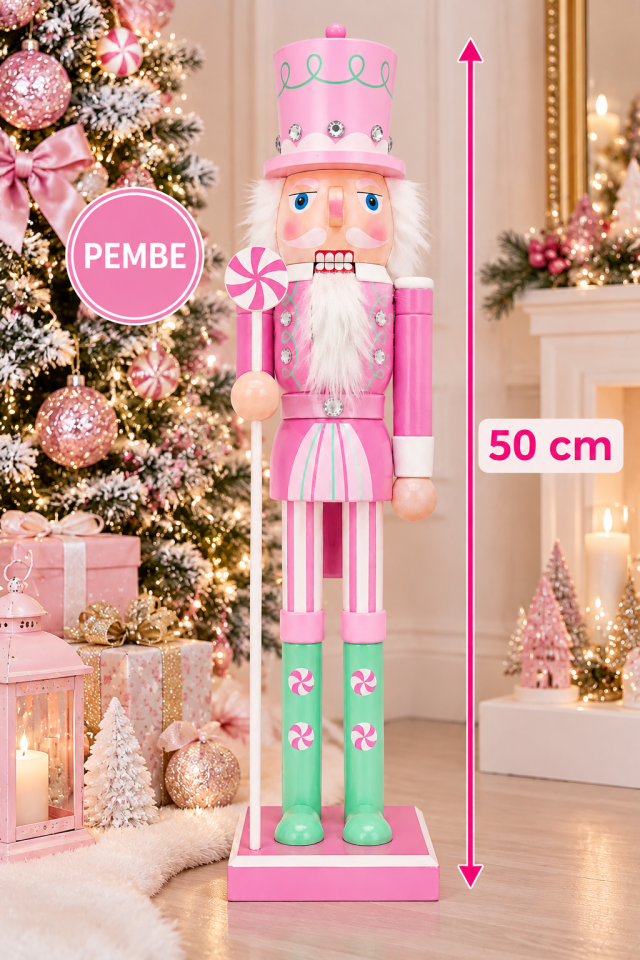 Parti Malzemeleri 50 cm Renkli Fındıkkıran Asker Yılbaşı Dekoru – Şeker Temalı Büyük Boy Noel Süsü